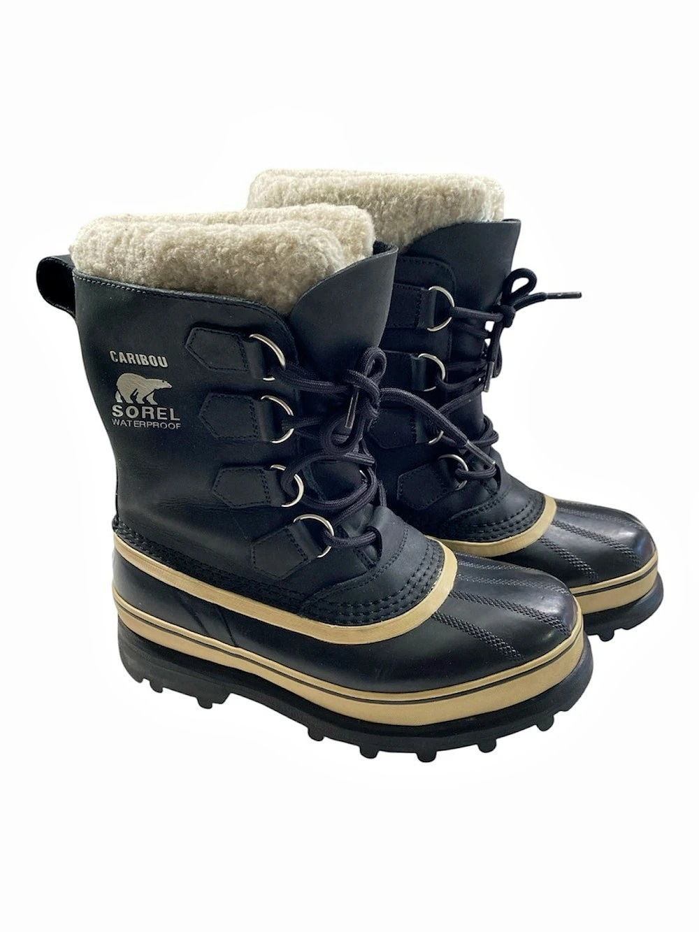 Sorel Caribou Waterproof Winter Boot Winter Snow Boots Black & Cream US 8
